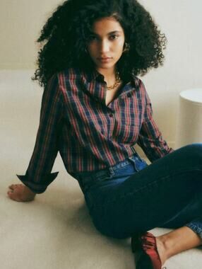 Sézane Tomboy 100% Cotton Tartan Button Up Shirt Size 38